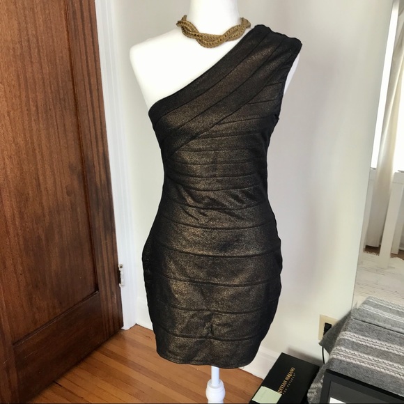 One shoulder Dress Express Small Metallic Bronze - Picture 4 of 10